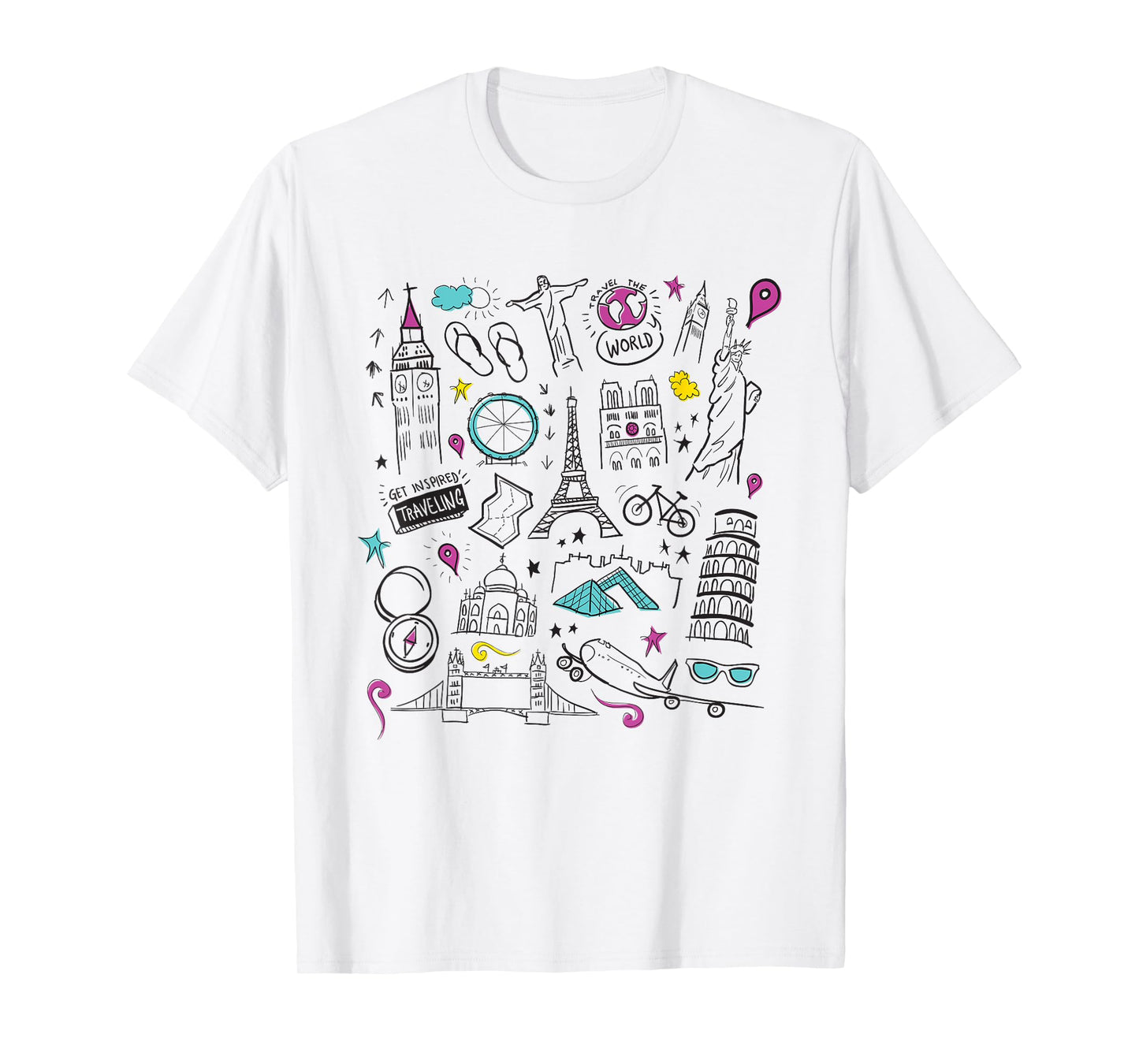 World Travel shirt Eiffel tower, Statue of Liberty, Big Ben T-Shirt