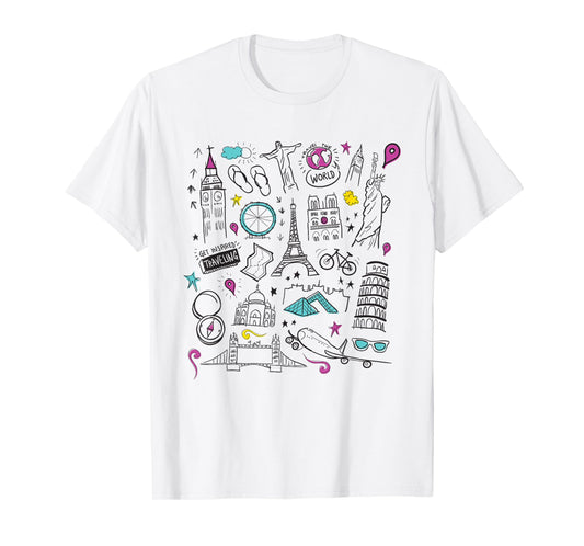World Travel shirt Eiffel tower, Statue of Liberty, Big Ben T-Shirt