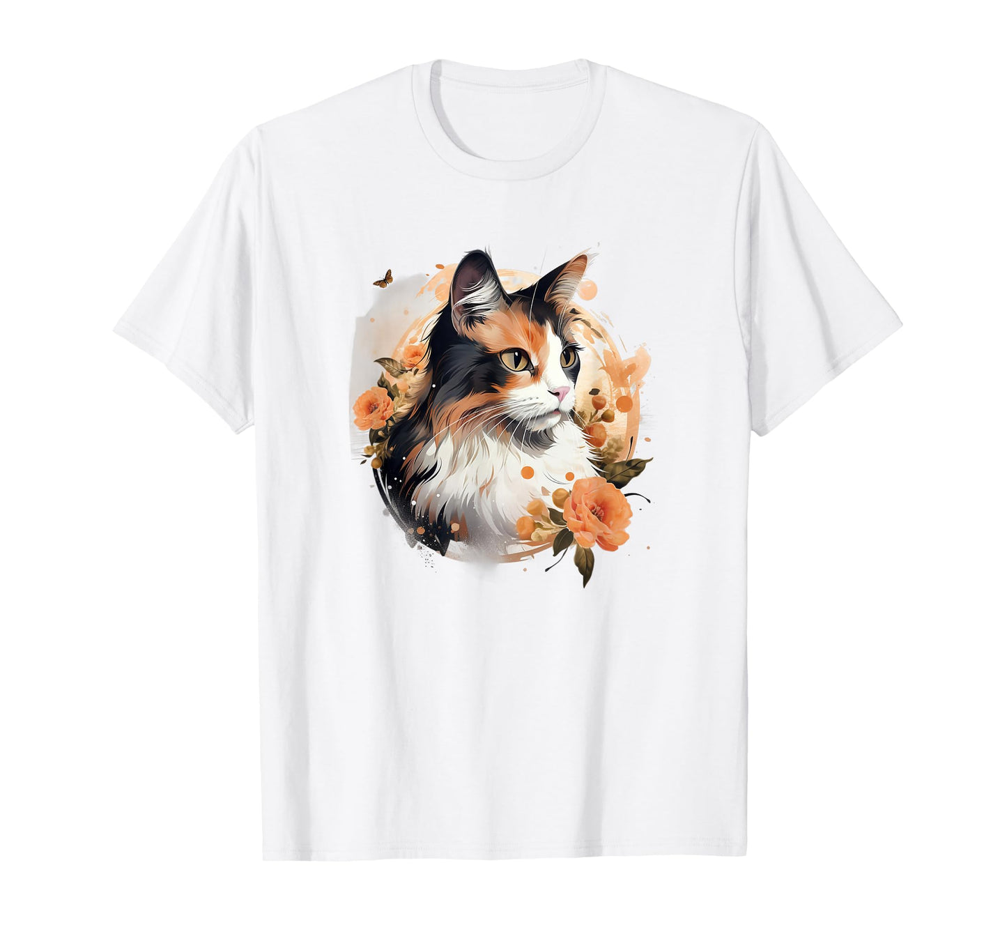 Womens Girls Kids Floral Beautiful Flowers Calico Cat Lover T-Shirt