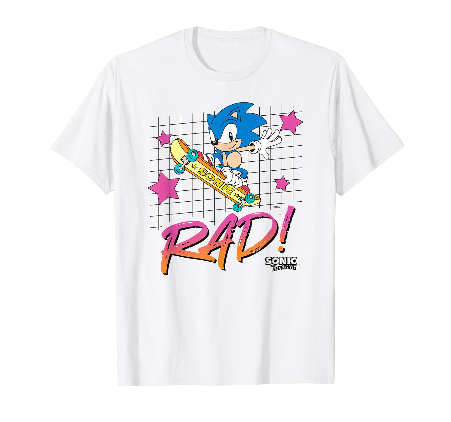 Sonic The Hedgehog Rad! Retro Neon Skateboarding Logo T-Shirt