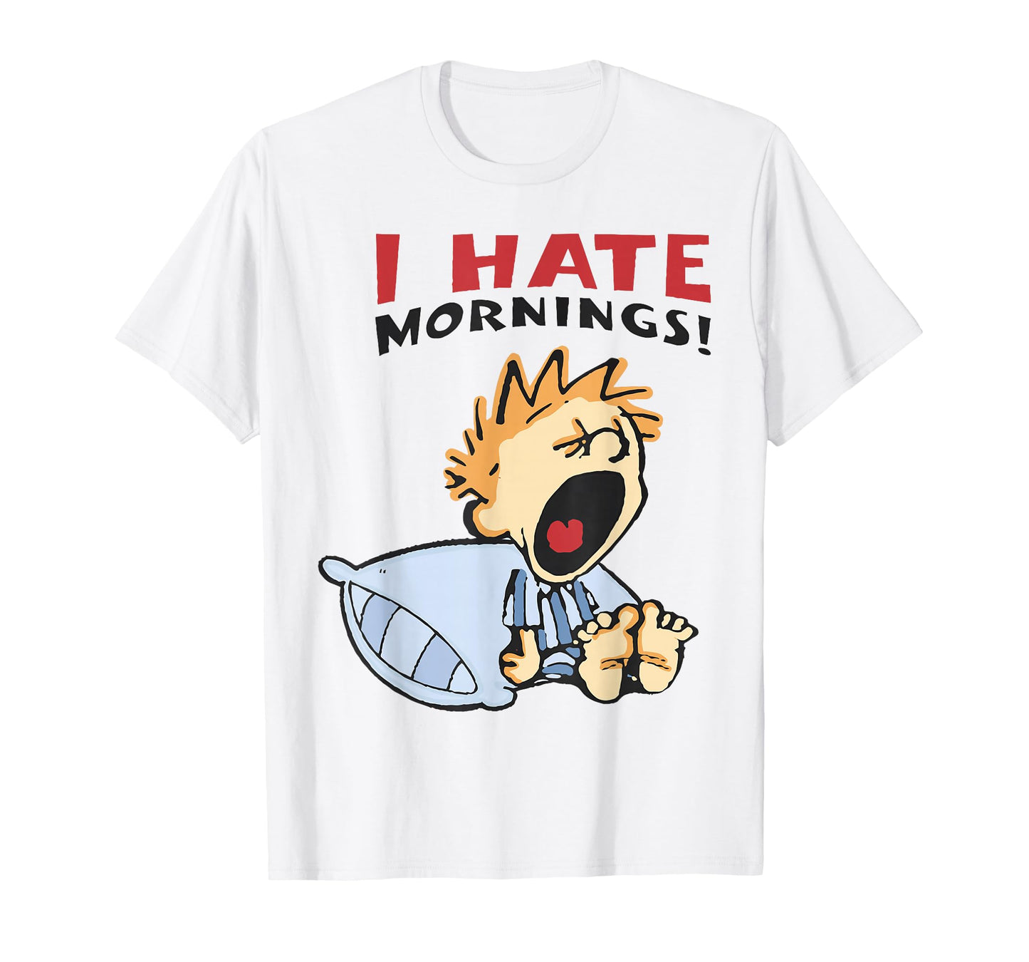 Vintage I Hate Mornings Tee Unisex-Adults, Unisex-Kids Funny Graphic T-Shirt Blue Small Modern Classic Cartoon T-Shirt