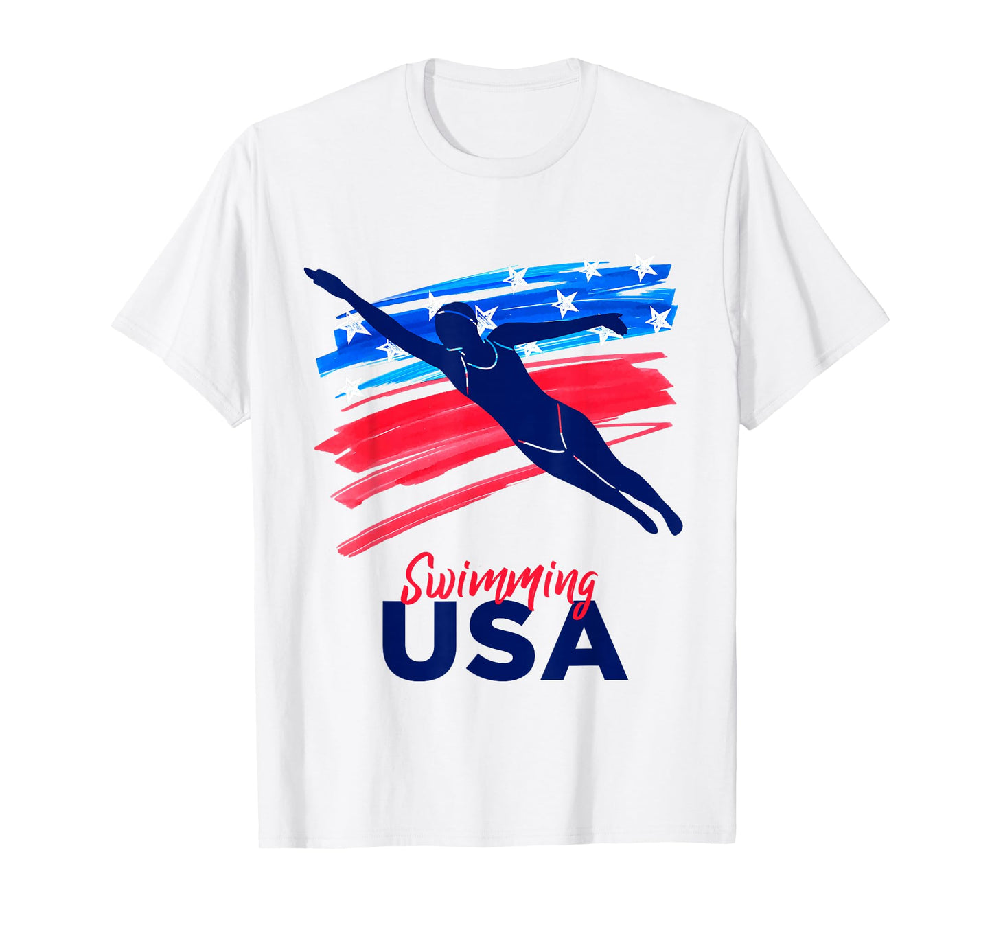 Womens Swimming Support Team Flag USA Pool Swimmer American T-Shirt