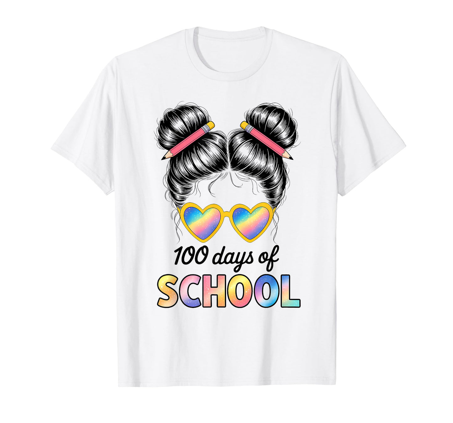100 Days of School Messy Bun Girl 100 Days Smarter 100th Day T-Shirt