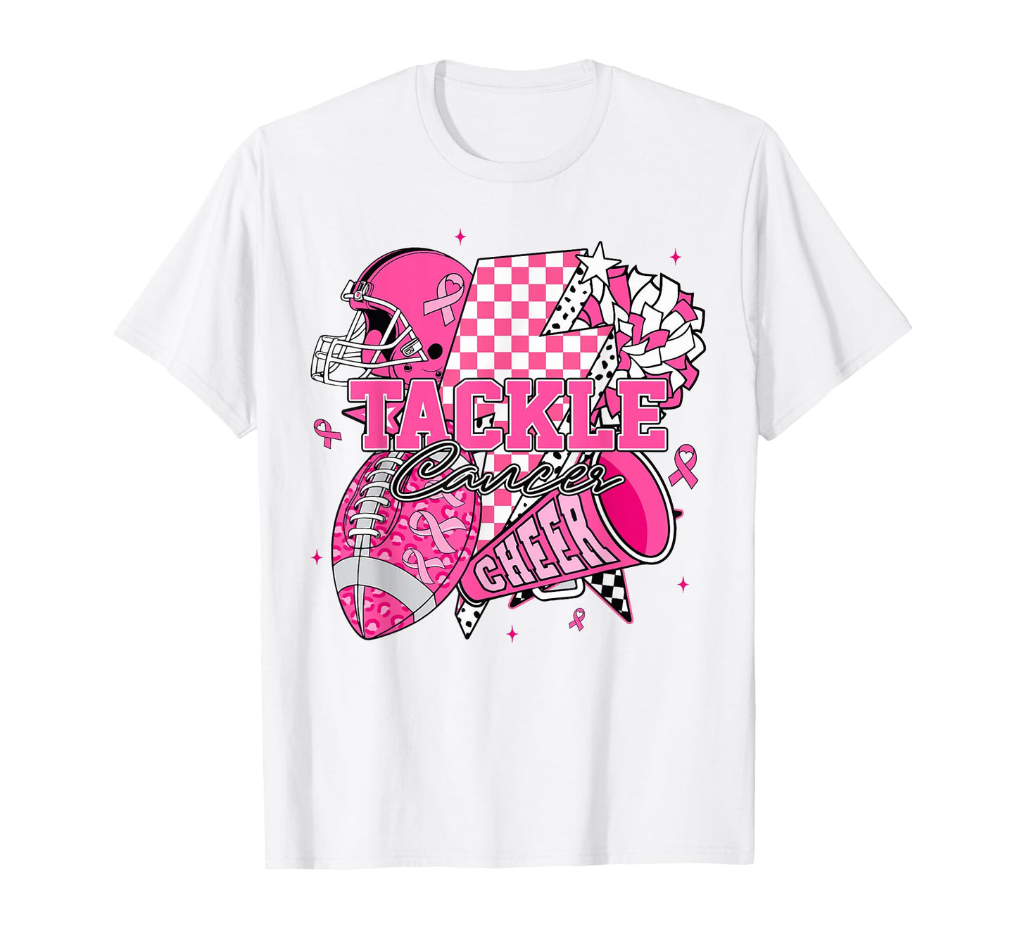 Tackle Football Breast Cancer Awareness Cheer Football Mom T-Shirt