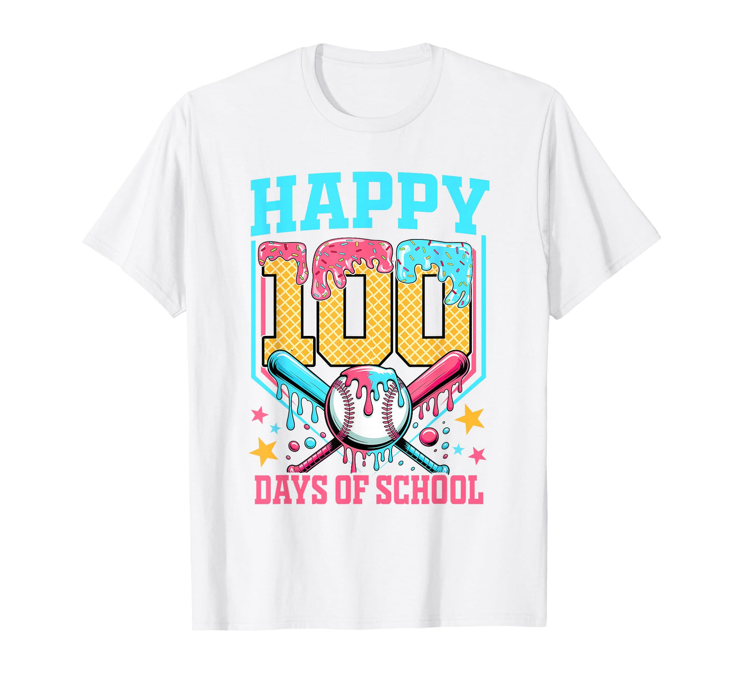 100 Days of School Kids Baseball Drip 100th Day of School T-Shirt