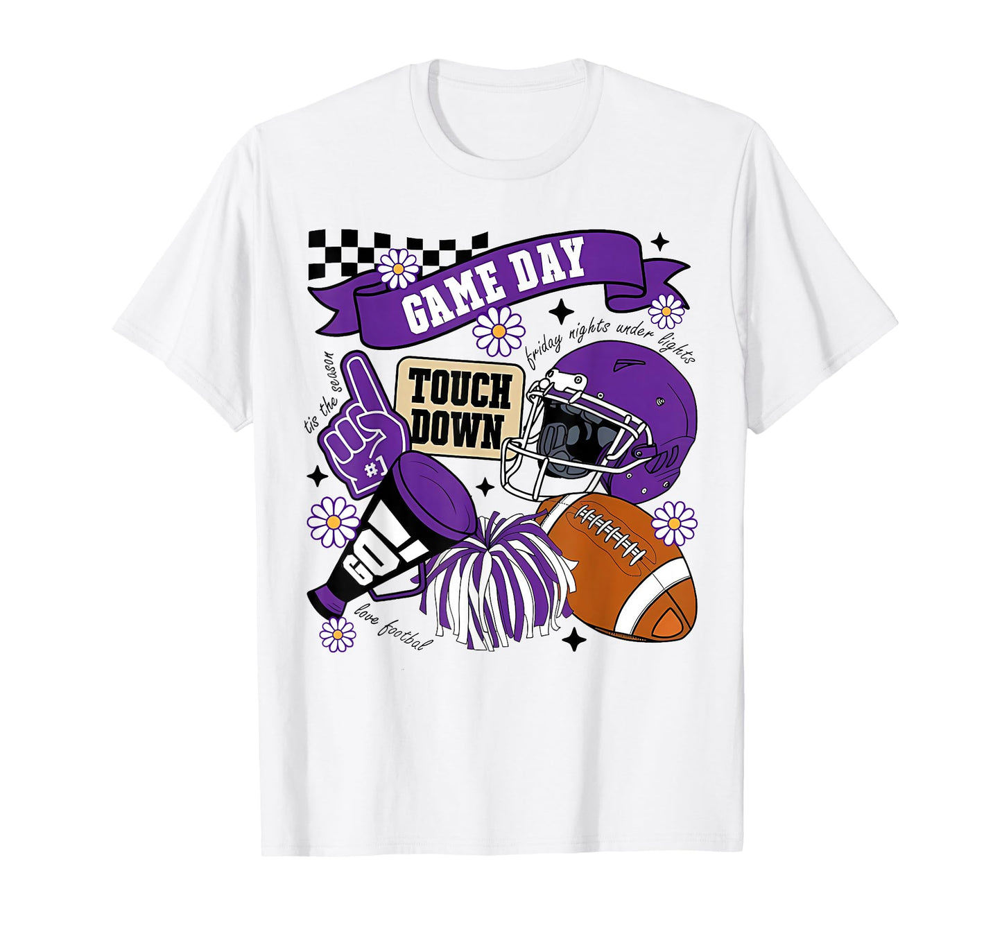 Purple Game Day Touchdown Football Lover Women Mom Men Kids T-Shirt