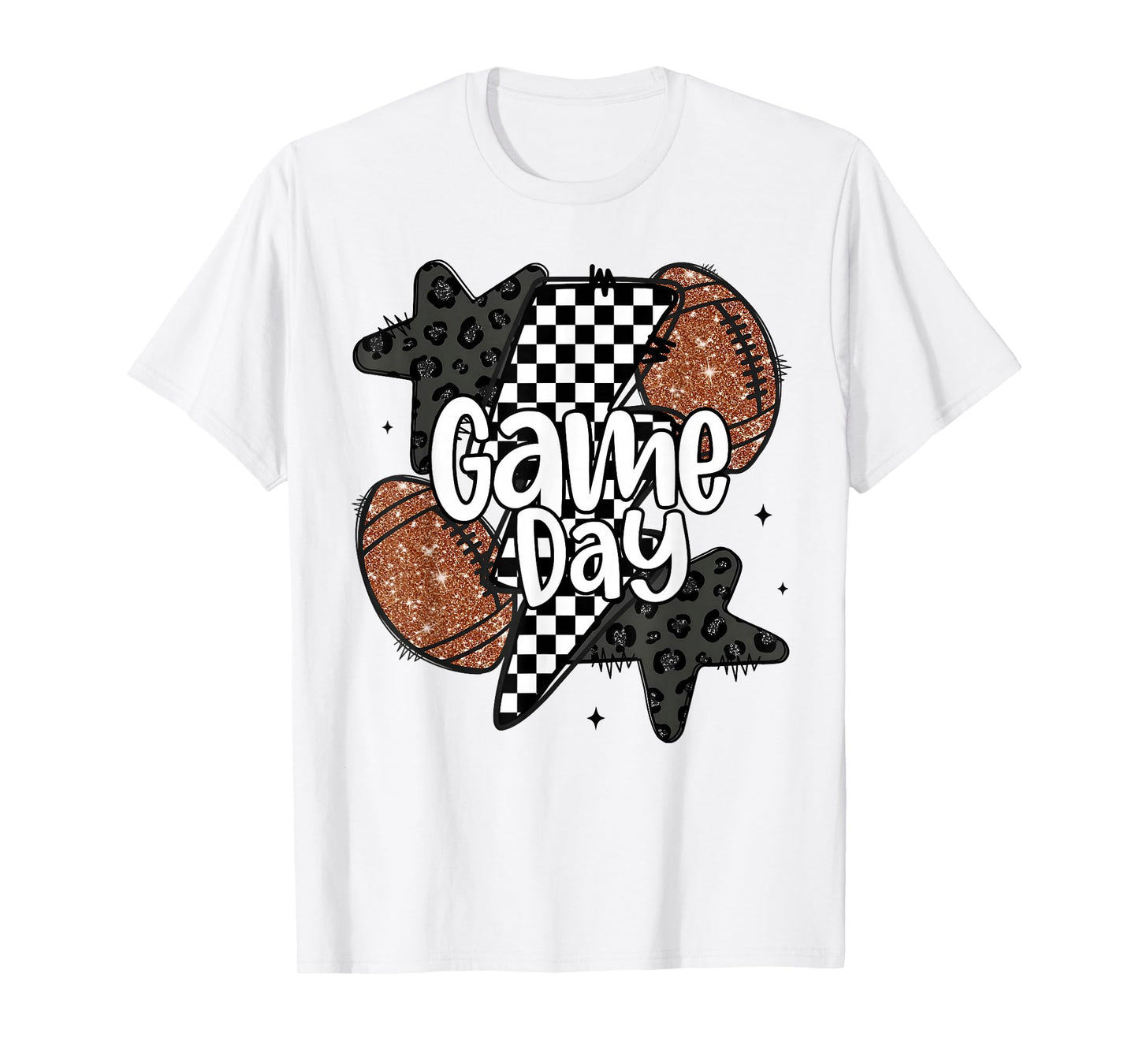 Touchdown American Football Game Day Lightning Checkered T-Shirt