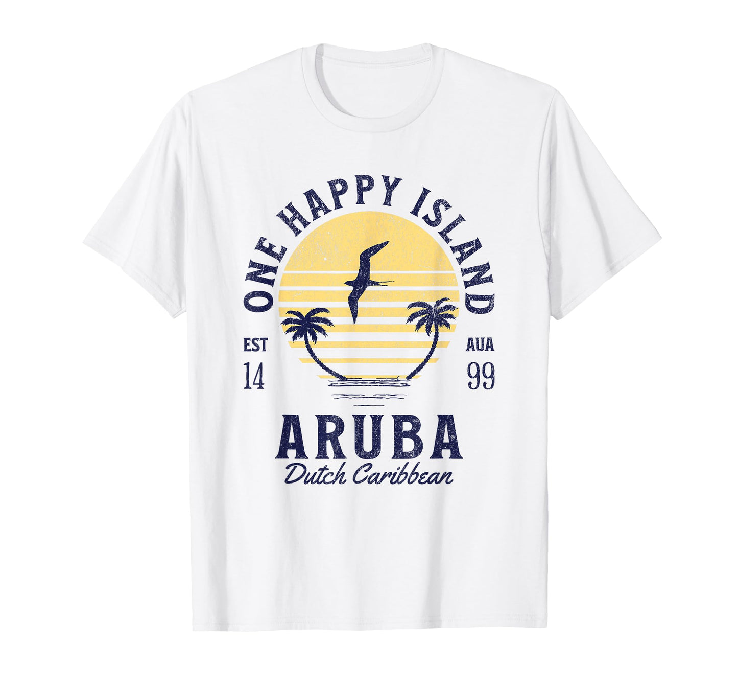 One Happy Island Aruba Shirt Retro Sunset Palm Ocean Vintage T-Shirt