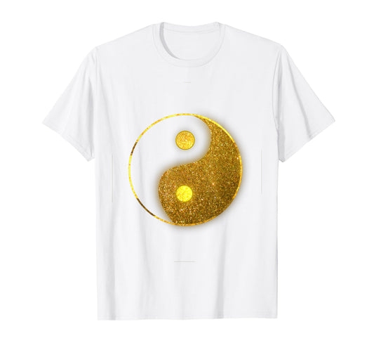Faux Printed Gold Yin Yang Shirt Zen Chinese Symbol