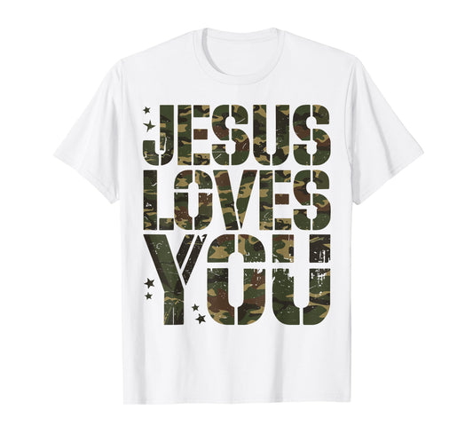 Camo Jesus Loves You Camouflage Christian Saying Religious T-Shirt