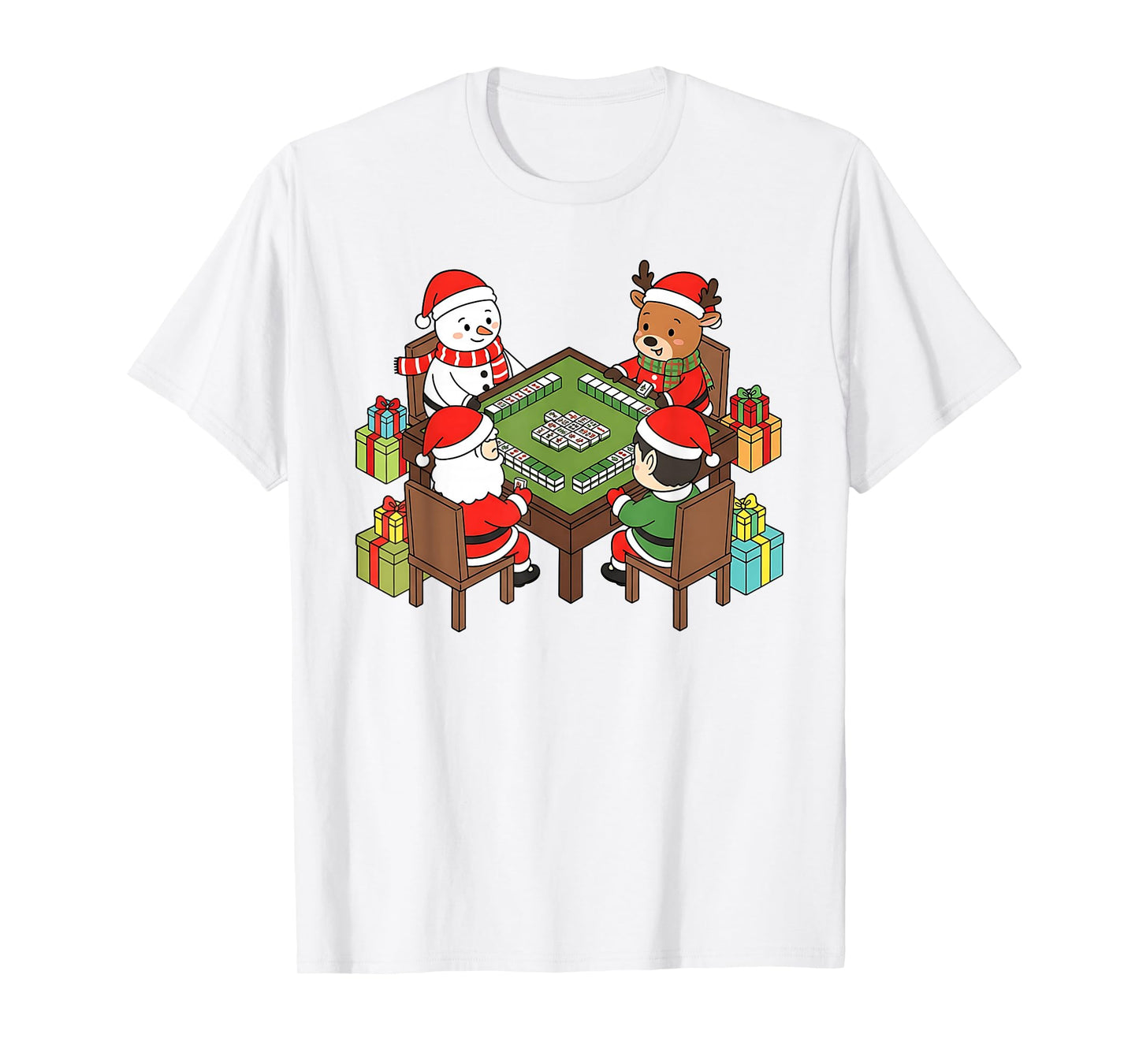 Funny Christmas Mahjong Santa Snowman Elf Reindeer Gift T-Shirt
