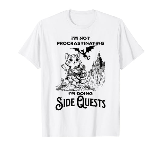I'm Not Procrastinating I'm Doing Side Quests RPG Gamer Cat T-Shirt