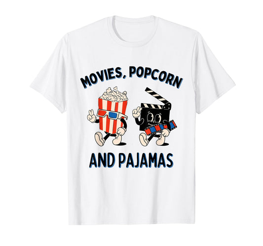 Movies Popcorn And Pajamas Popcorn Movie Night T-Shirt