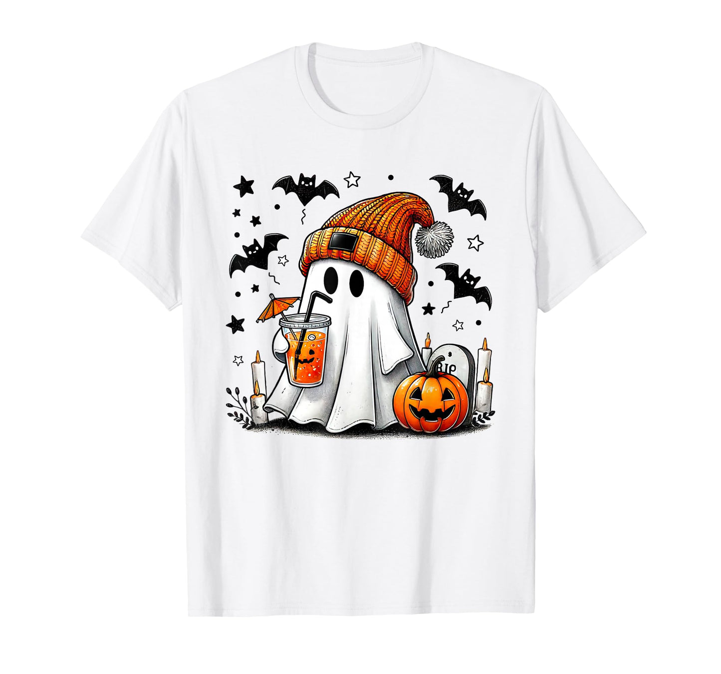 Cute Ghost Drinking Coffee Halloween Ghost Coffee Womens T-Shirt