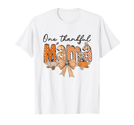 One Thankful Mama Pumpkin Fall Coquette Bow Thanksgiving Mom T-Shirt
