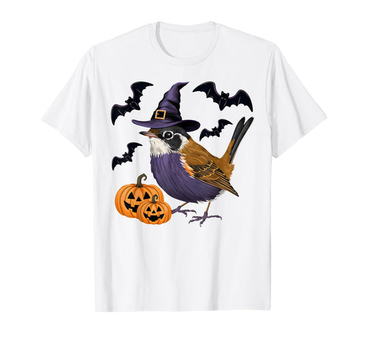 Funny Wren Bird Halloween Costume Scary Pumpkin Bat Witch T-Shirt