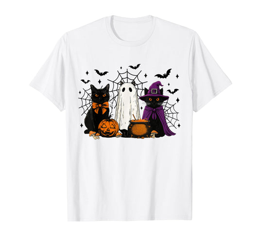 Spooky Witch Black Cat Halloween Pumpkin for Men Women Kids T-Shirt