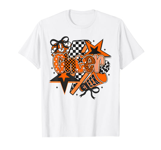 Preppy Cheer Game Day Cheer Mom Cheerleader Go Cheer Orange T-Shirt