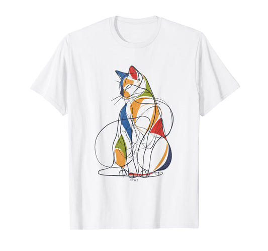 Minimalist Cat Outline Drawing One-Line Minimalism Cat Men Women Kids T-Shirt