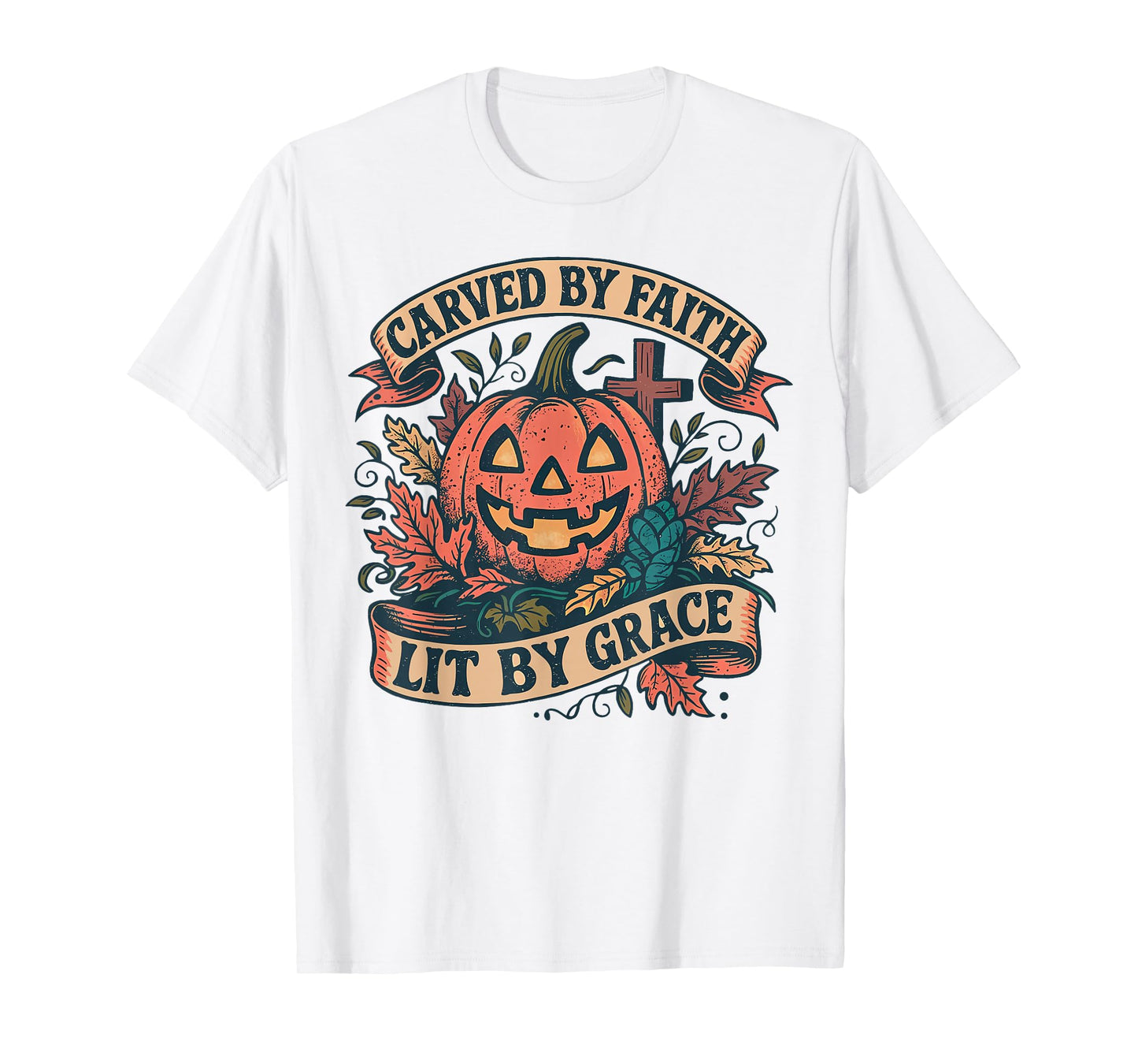 Carved by Faith Lit by Grace Religious Christian Halloween T-Shirt