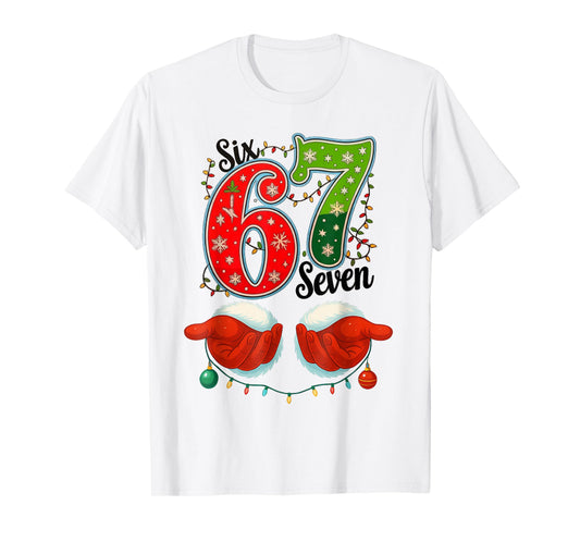 Funny Six Seven 67 Meme 6 7 Christmas Santa Hand Boys Teens T-Shirt