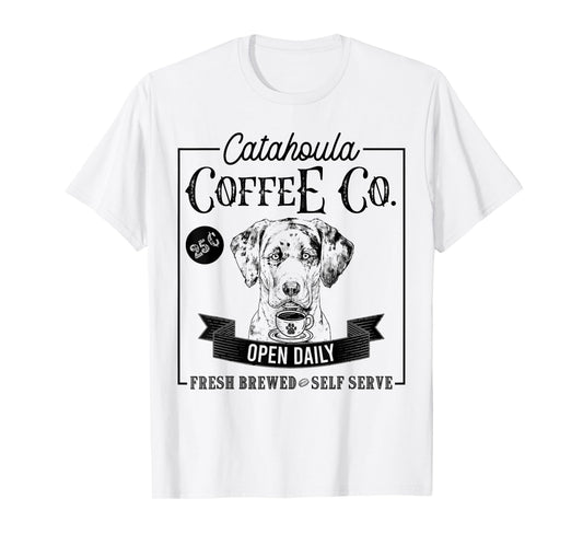 Retro Catahoula Leopard Dog Coffee Funny Dog Coffee Lover T-Shirt for Men Women Girls Kids