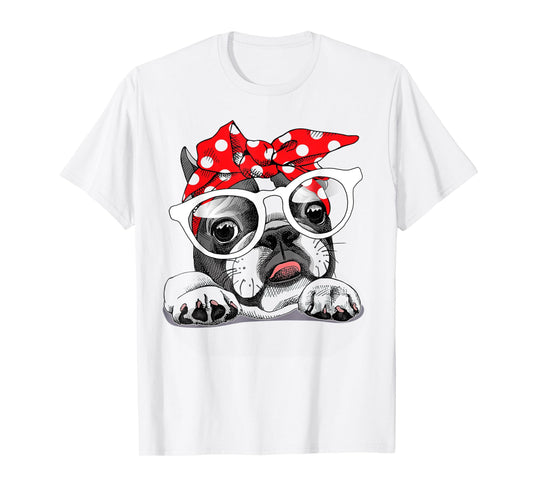 Cute French Bulldog Colorful Headband And Glasses T-Shirt