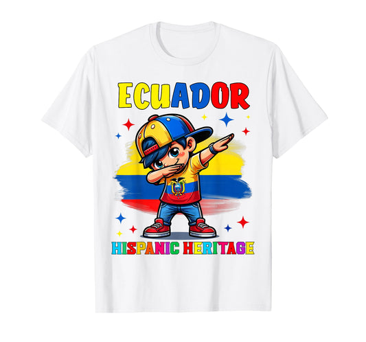 Hispanic Heritage Month Ecuador Flag Dab Kid for Kids T-Shirt