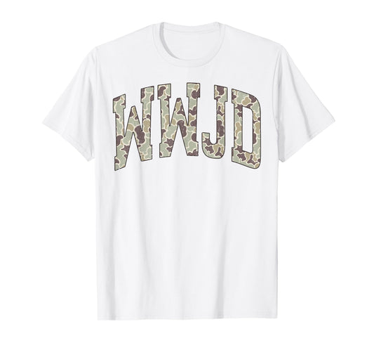 Retro Camo WWJD Jesus Camouflage Christian Boys Men Hunting T-Shirt