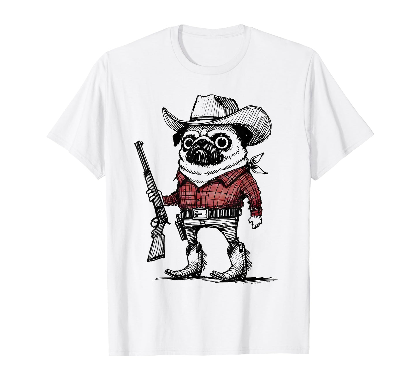 Cowboy Pug Dog Funny Western Outfit Red Pug Cowboy Meme T-Shirt