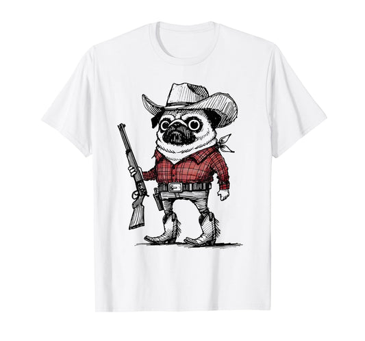 Cowboy Pug Dog Funny Western Outfit Red Pug Cowboy Meme T-Shirt