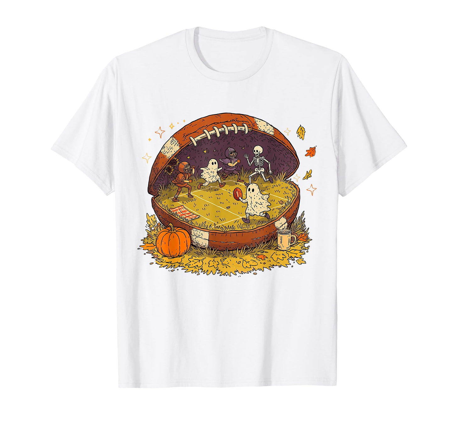 Halloween Fall Vibes Football Season Game Day Autumn Pumpkin T-Shirt