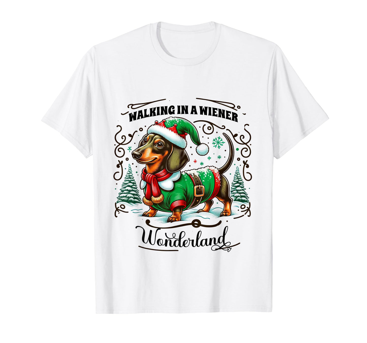 Dachshund Christmas Walking In A Wiener Wonderland Cute Dog Men Women Kids T-Shirt