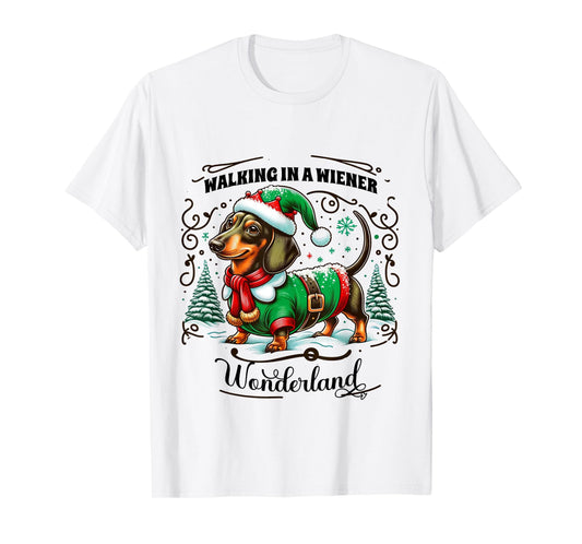 Dachshund Christmas Walking In A Wiener Wonderland Cute Dog Men Women Kids T-Shirt