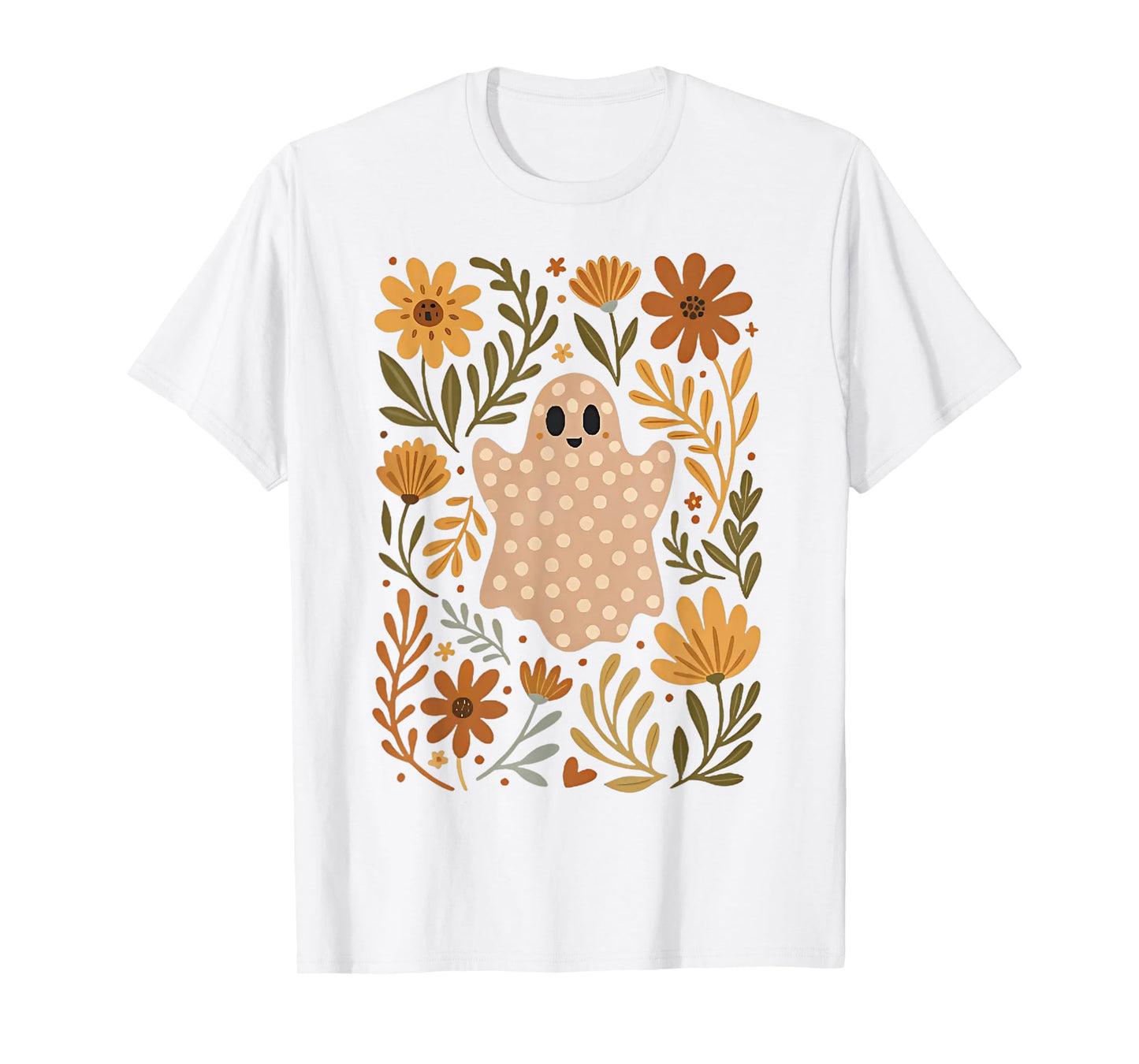 Retro Wildflower Boho Ghost Floral Halloween Cute Fall Vibes T-Shirt