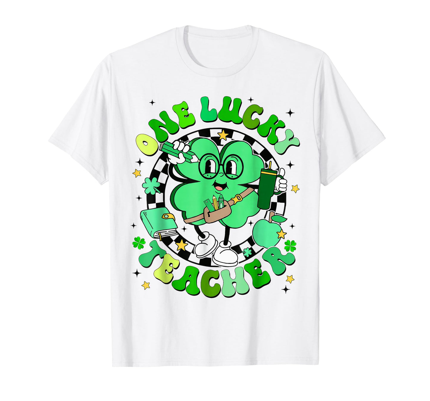 Groovy Shamrock One Lucky Teacher St Patricks Day T-Shirt