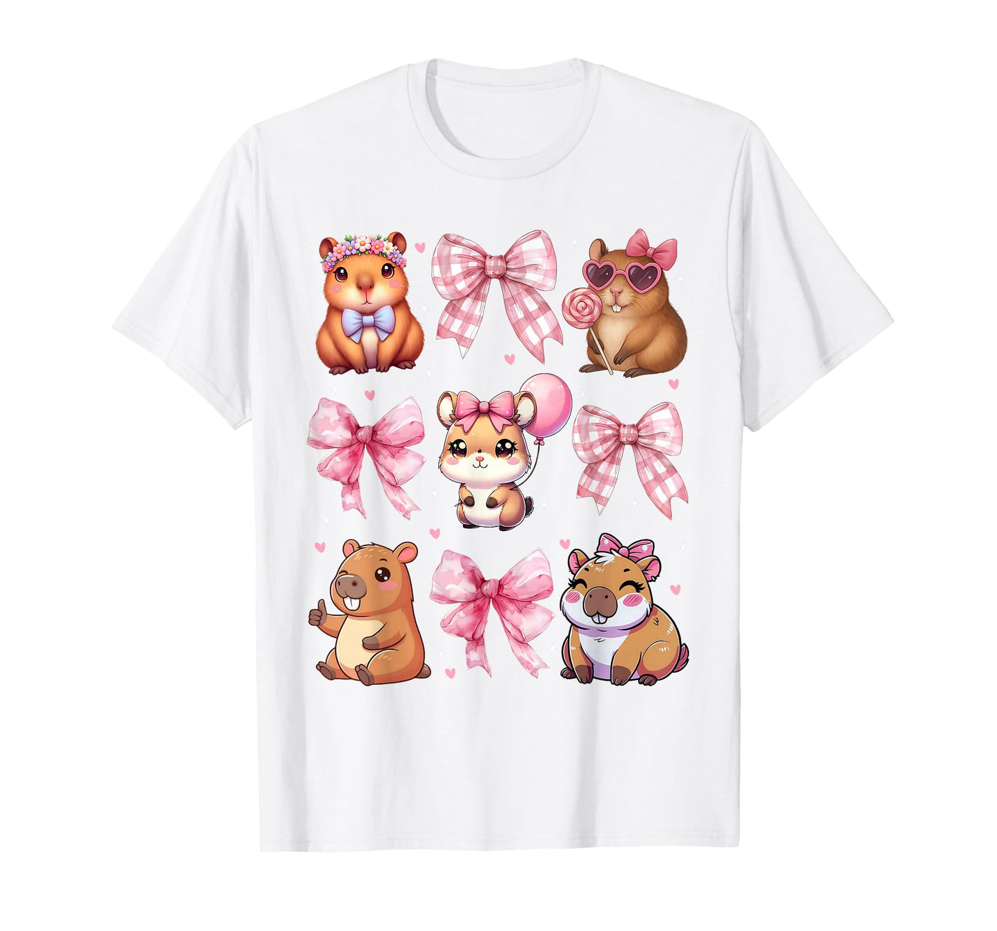 Cute Coquette Bow Capybara Pajamas Pjs Clothes Girls Womens T-Shirt