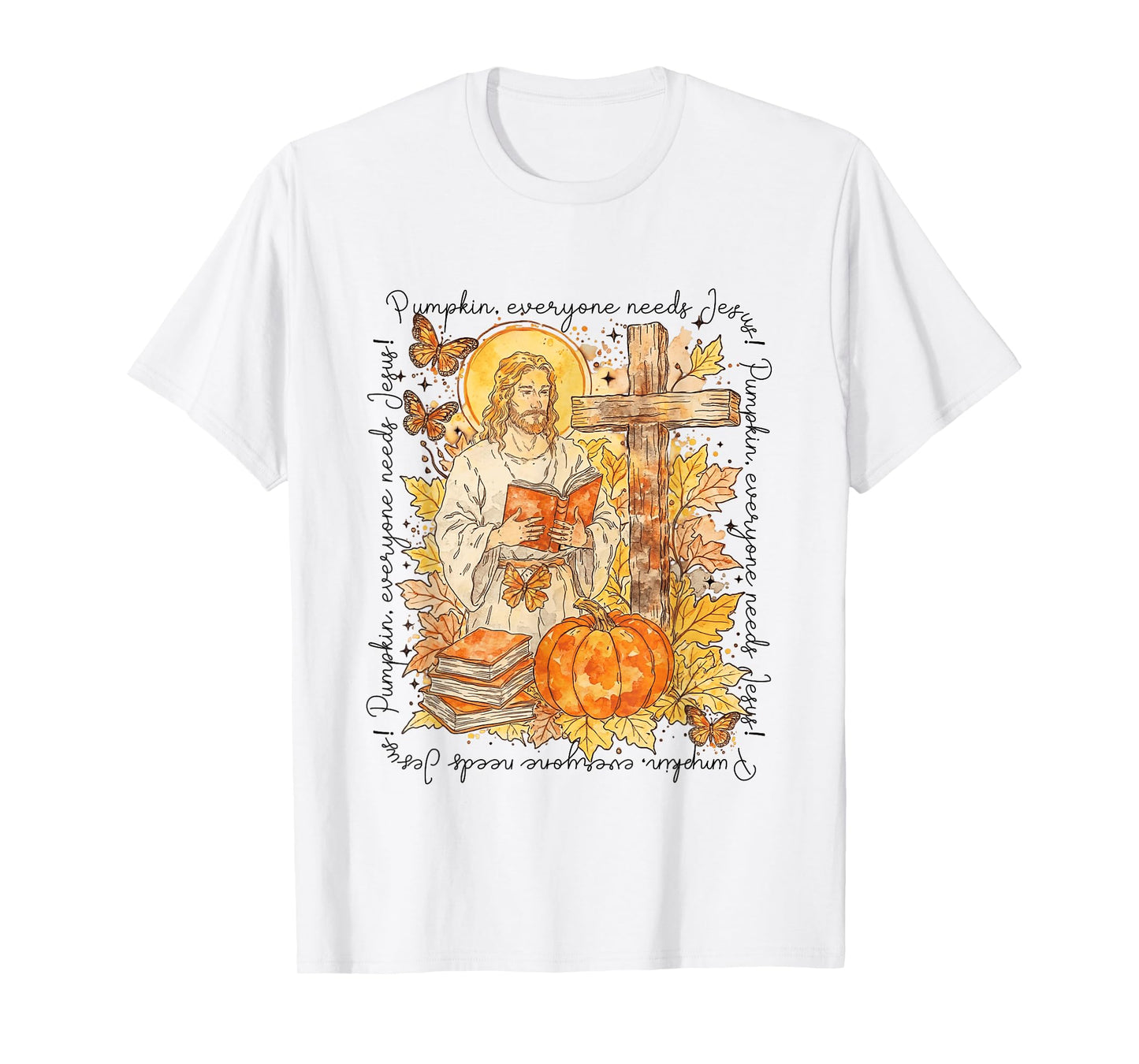 Pumpkin Everyone Needs Jesus Christian Fall Bible Religious T-Shirt