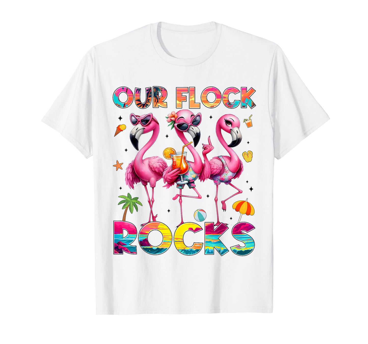 Our Flock Rocks Flamingo Summer Vacation Family Matching T-Shirt