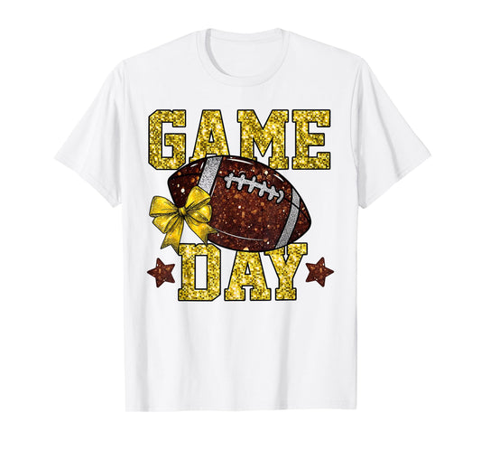 Game Day Touchdown Football Mom Girls Go Cheer Gold Yellow T-Shirt