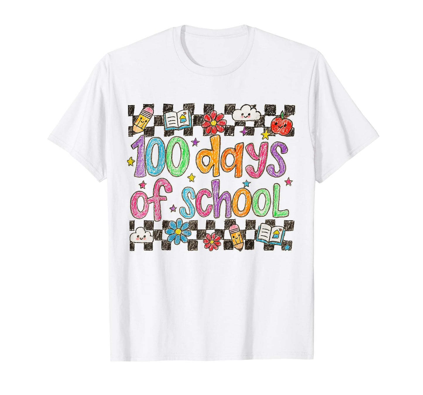 100 Days of School Crayon Handwriting Style Teacher T-Shirt