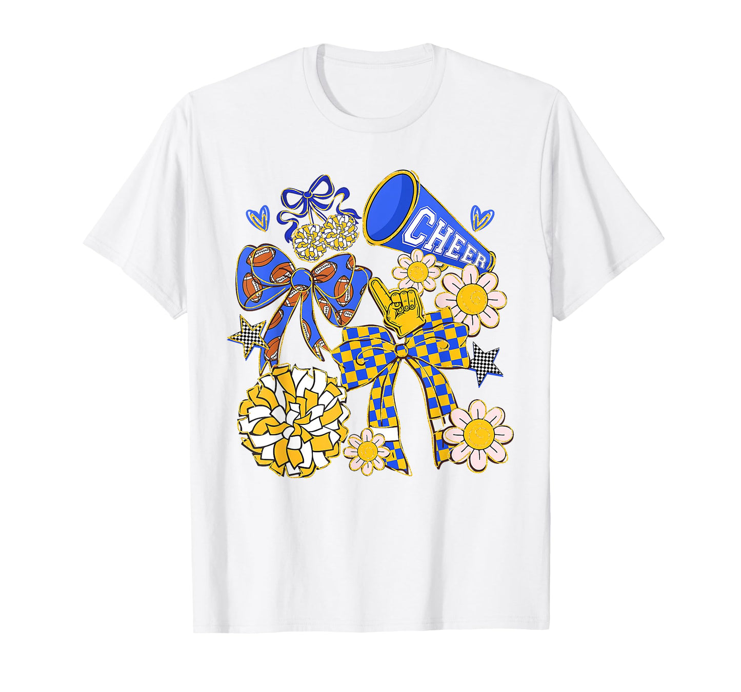 Coquette Cheer Bow Sport Cheerleader Blue Game Day T-Shirt