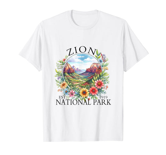 Retro Floral Zion National Park Hiking Camping Outdoor T-Shirt