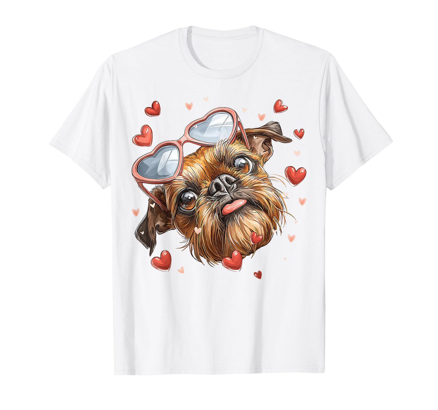 Brussels Griffon Dog Valentine's Day Heart Sunglasses T-Shirt