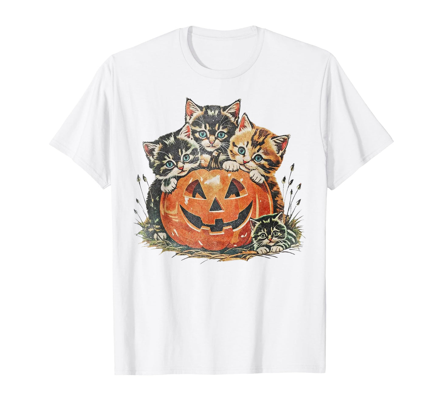 Vintage Kittens Cat Halloween Pumpkin Costume for Women Kids T-Shirt