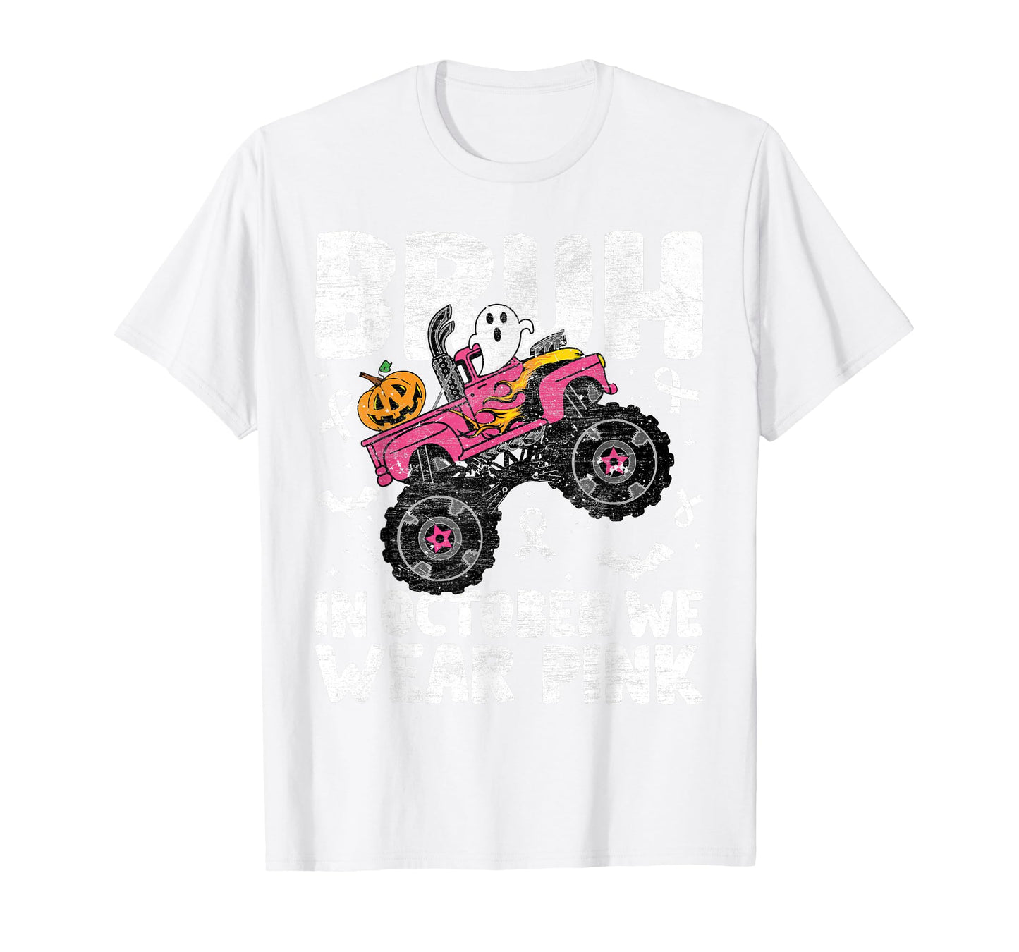 Bruh In October Wear Pink Breast Cancer Halloween Kids Boys T-Shirt