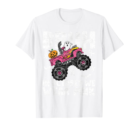 Bruh In October Wear Pink Breast Cancer Halloween Kids Boys T-Shirt