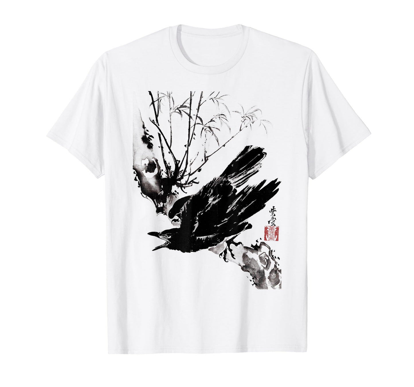 Crow Raven Bird Gothic Vintage Japanese Ukiyo-e Woodblock T-Shirt