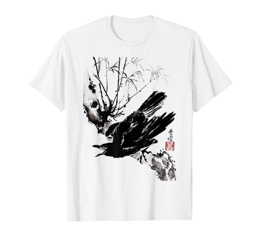 Crow Raven Bird Gothic Vintage Japanese Ukiyo-e Woodblock T-Shirt
