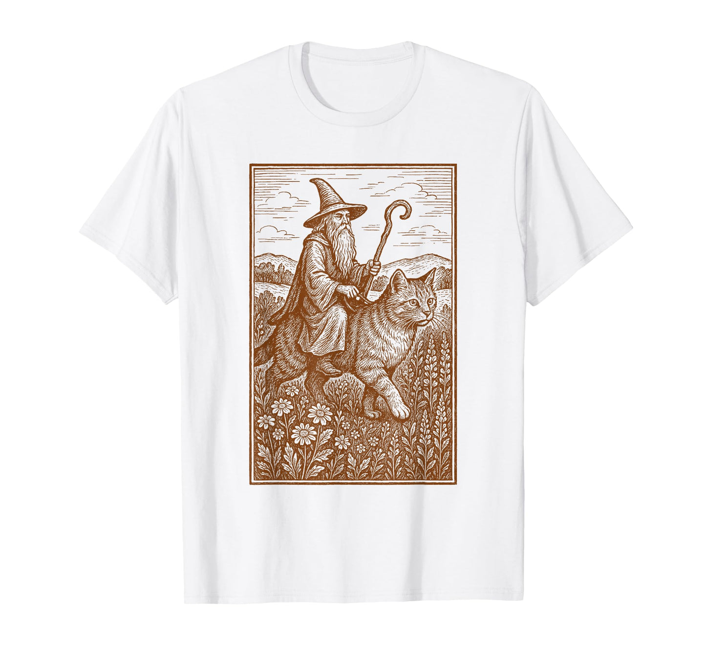 Wizard Riding Cat Castlecore Renaissance Medieval Fair T-Shirt